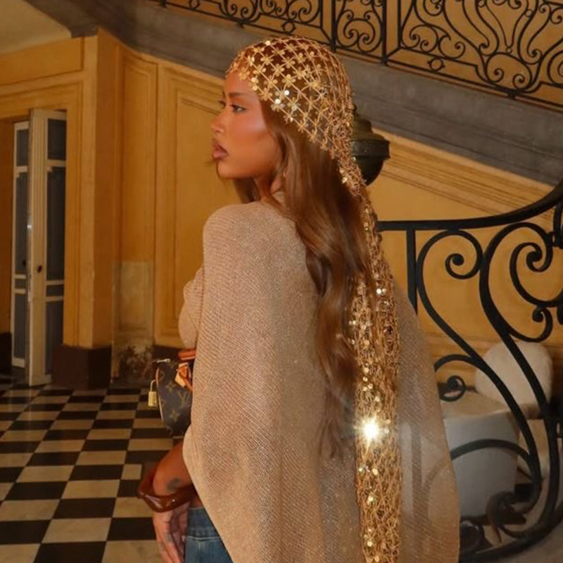 Hair Net Invisible - Boho Sequin Mesh Hoofddoek Goud Zwart
