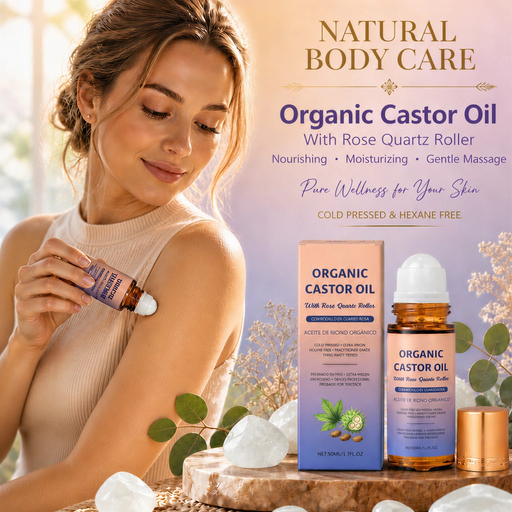 Castor Oil Cold Press - Organische Castor Olie Roller met Rozenkwarts