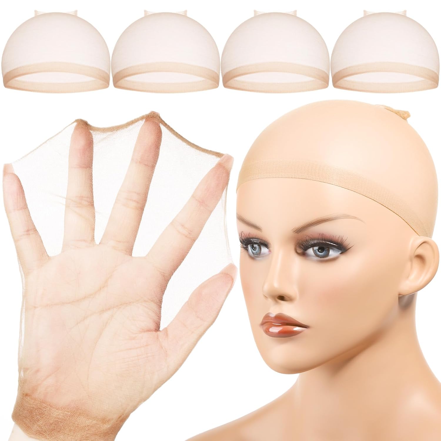 Wig Cap Stocking - 4/12 Stuks Geventileerde Nylon Mesh Naakt