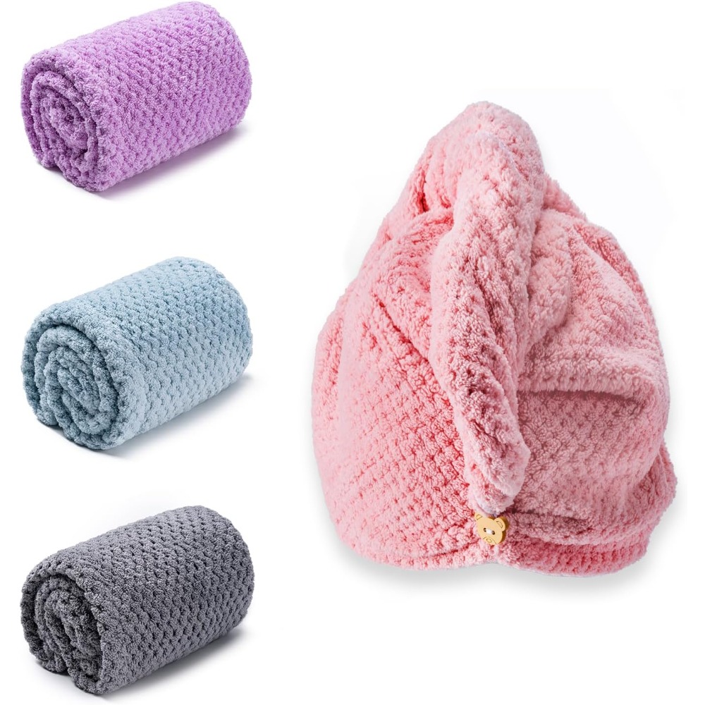Hair Care For Curly Dry Hair - Microvezel haarhanddoek wikkel 4-pack grote turban